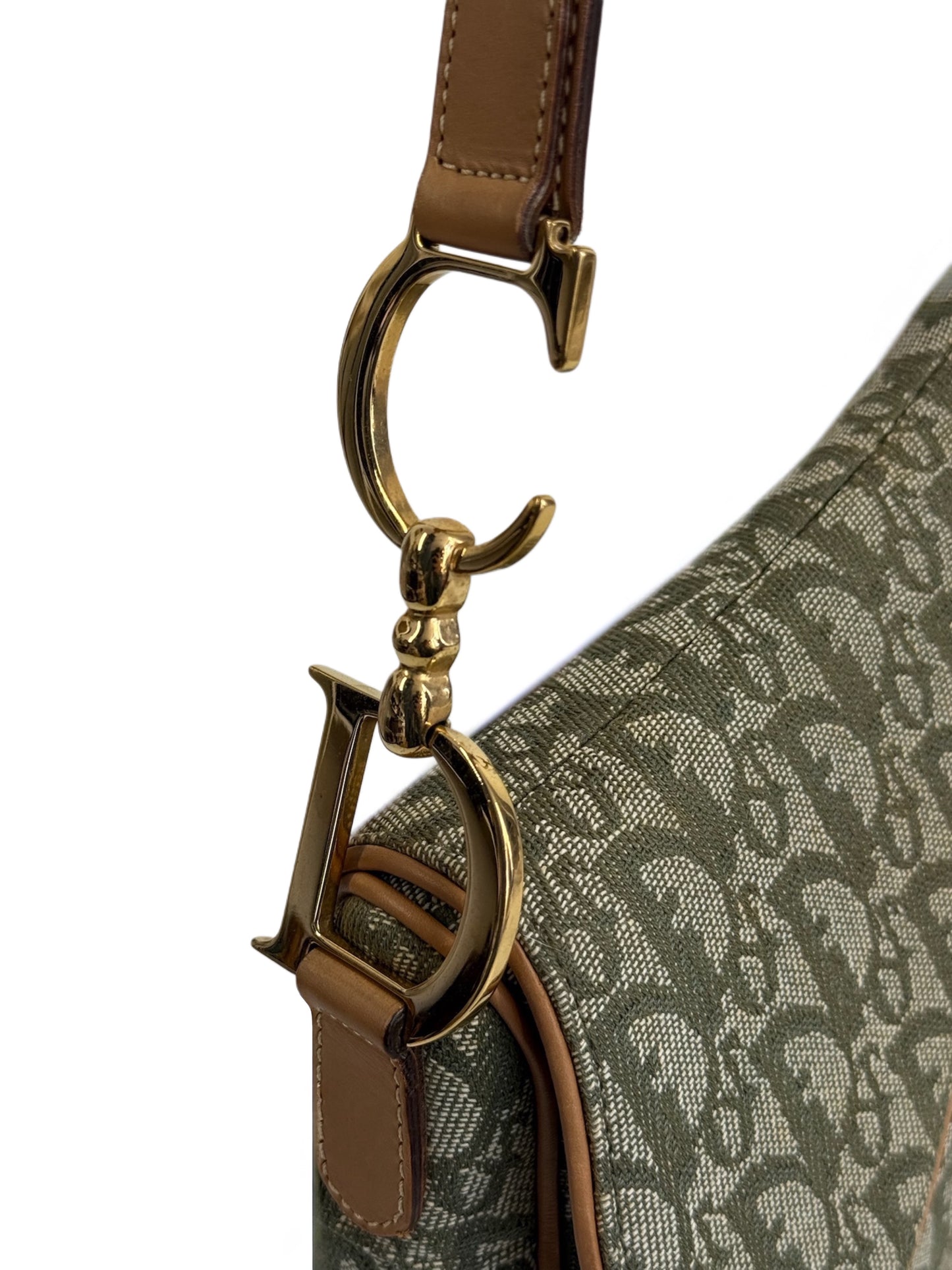 Dior Vintage 2001 Green Trotter Monogram Medium Saddle Bag