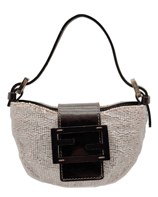Fendi Vintage Baby Pink Beaded Mini Croissant Baguette Bag