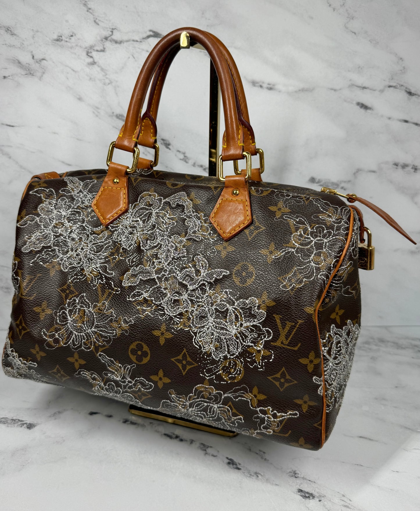 Louis Vuitton Vintage Monogram Silver Dentelle Lace Speedy 30