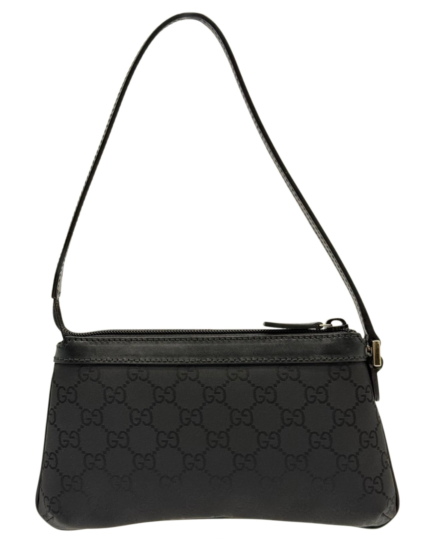 Gucci Vintage Black Satin GG Monogram Mini Shoulder Pochette Bag