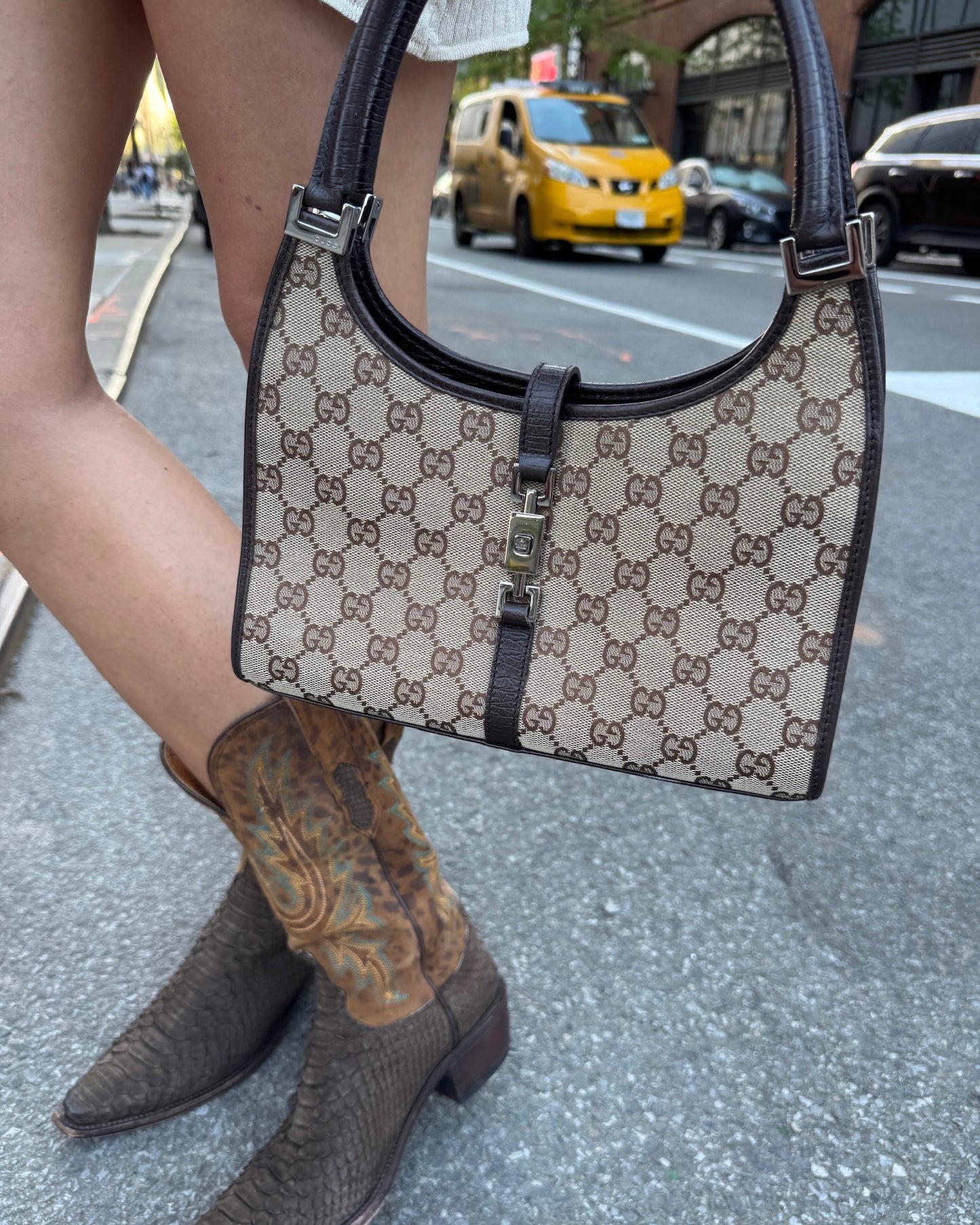 Gucci Vintage Brown GG Monogram Small Jackie Shoulder Bag