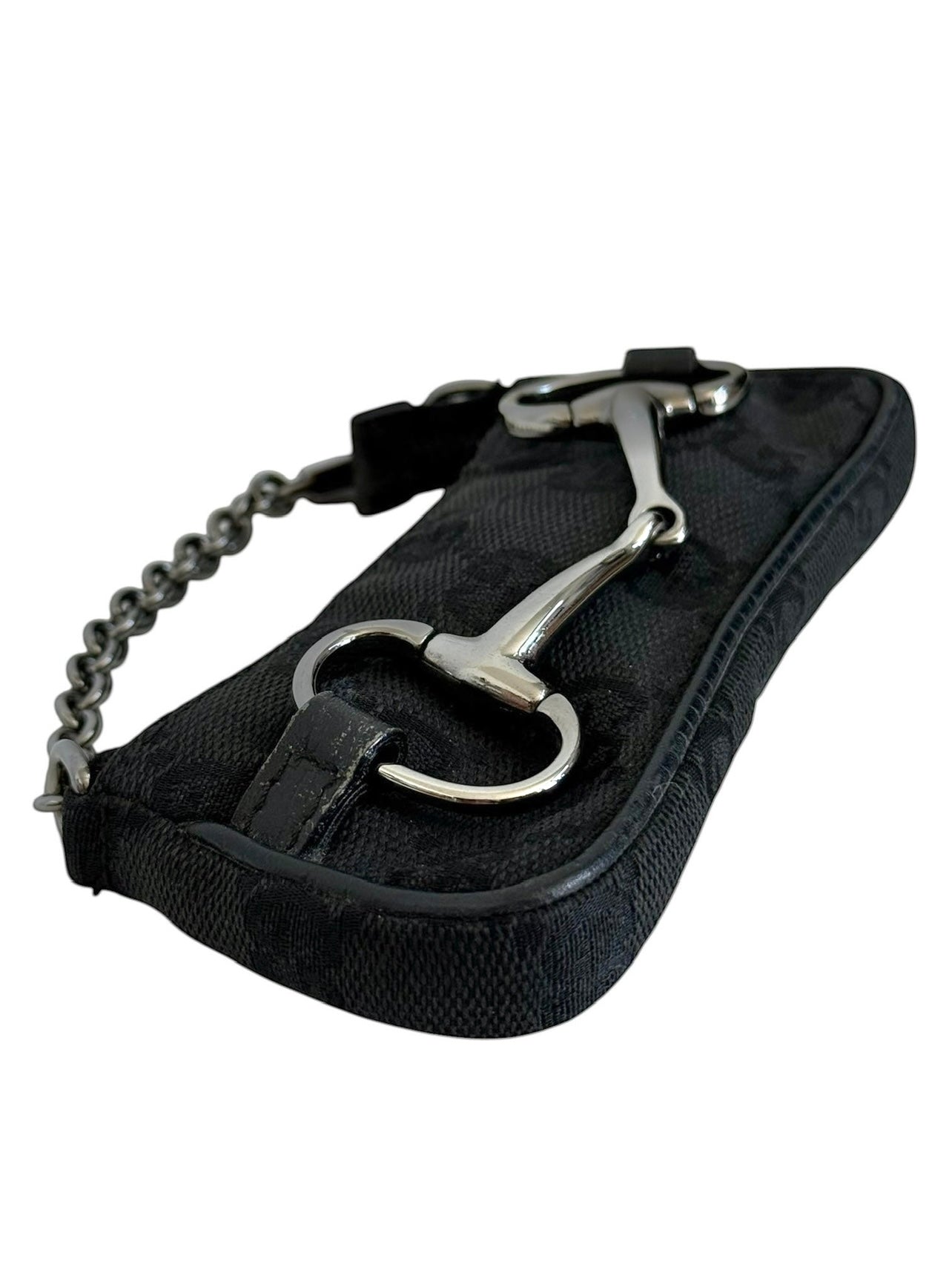 Gucci by Tom Ford Vintage Black GG Monogram Micro Mini Horsebit Coin Purse Bag Charm