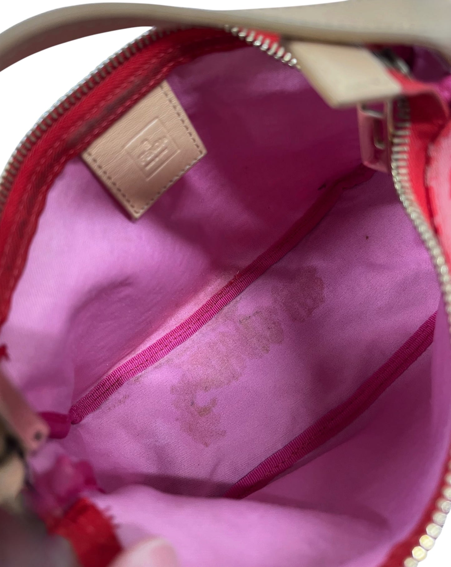 Fendi Vintage Hot Pink & Red Zucchino Zucca Monogram Mini Cosmetic Top Handle Pochette Bag