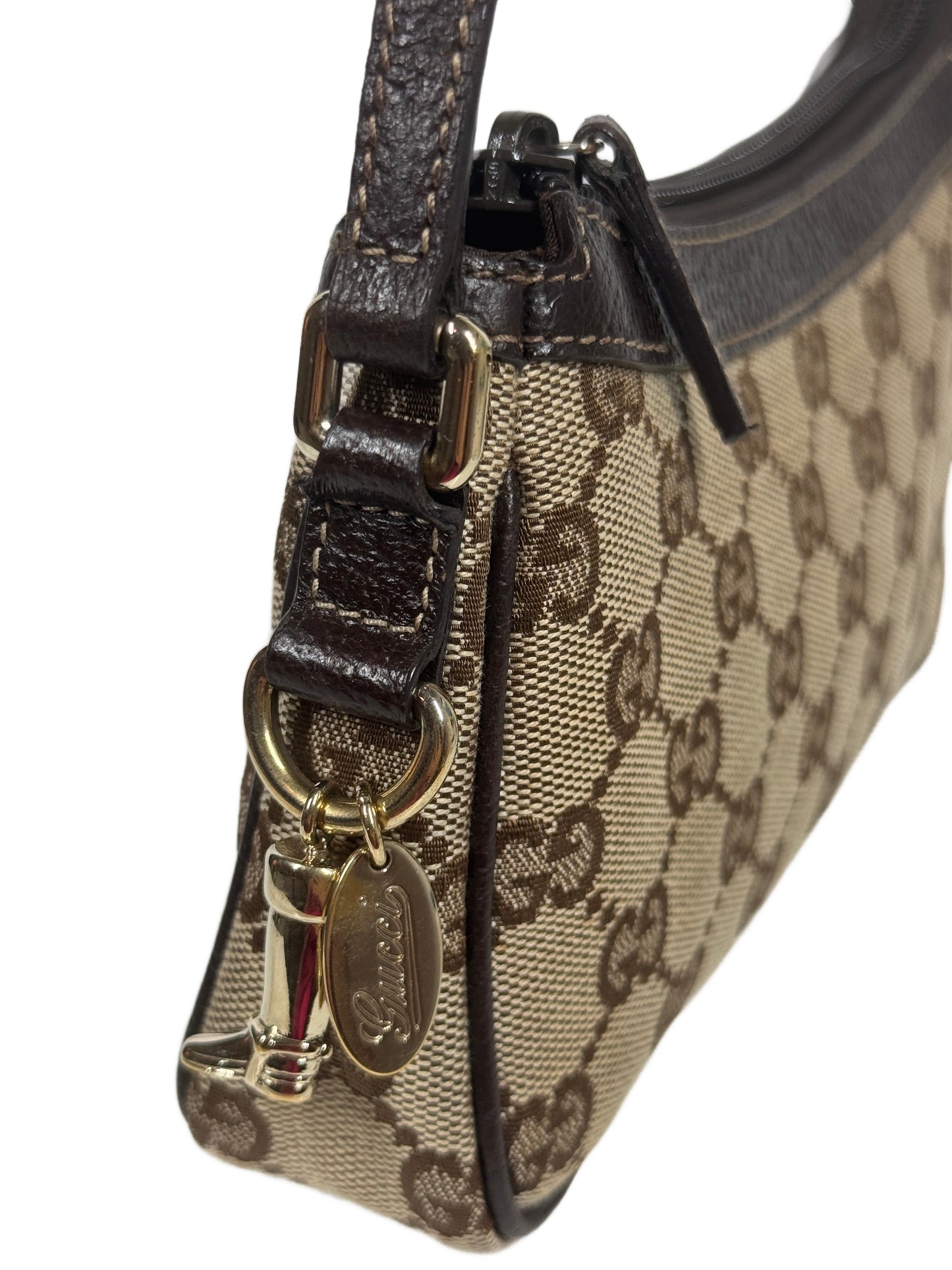 Gucci Vintage Brown GG Monogram Canvas Boot Charm Mini Pochette Shoulder Bag