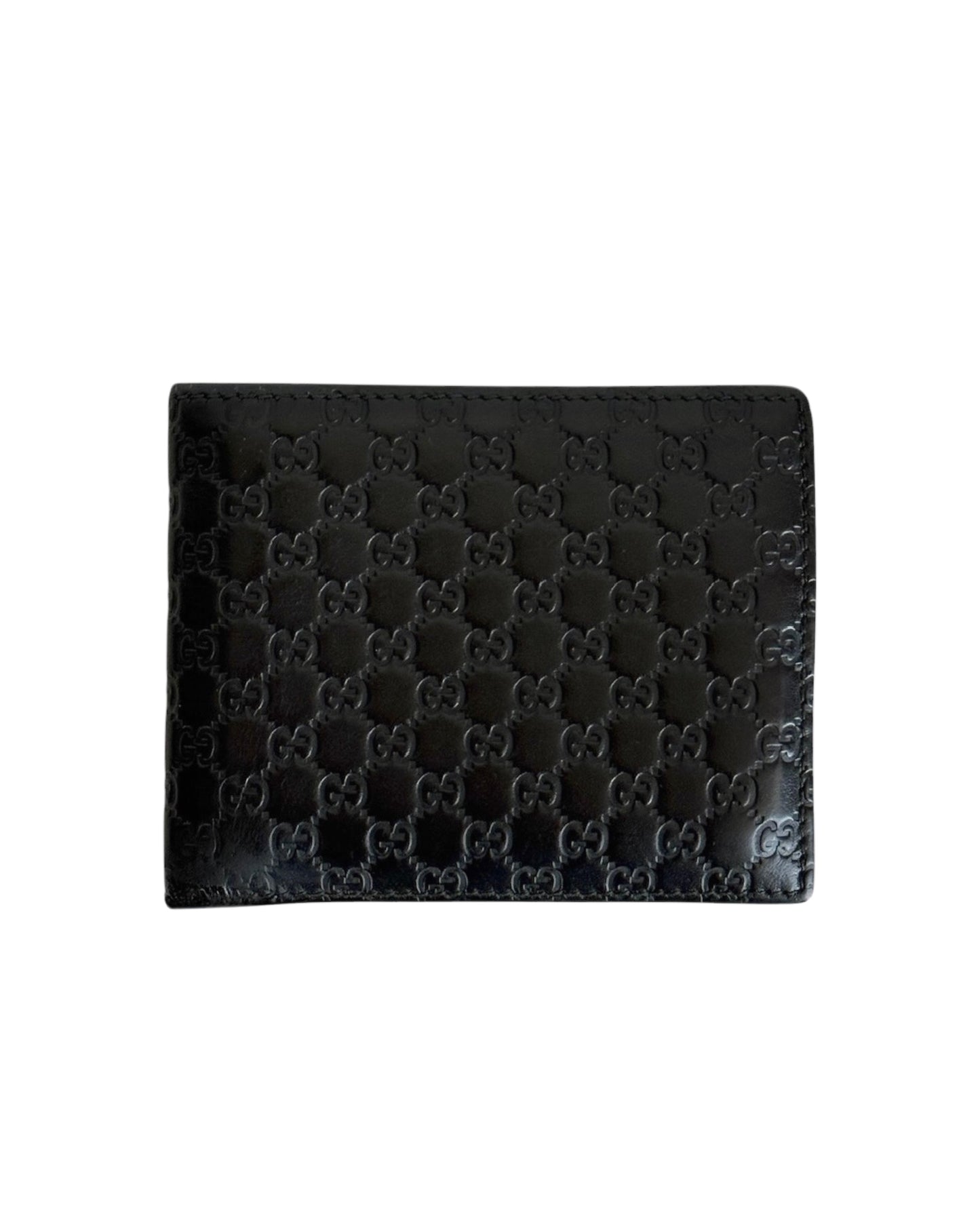 Gucci Vintage Black Lambskin Leather Embossed GG Monogram Microguccissima Men’s Bifold Wallet
