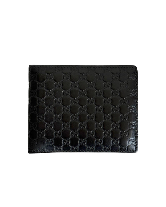 Gucci Vintage Black Lambskin Leather Embossed GG Monogram Microguccissima Men’s Bifold Wallet