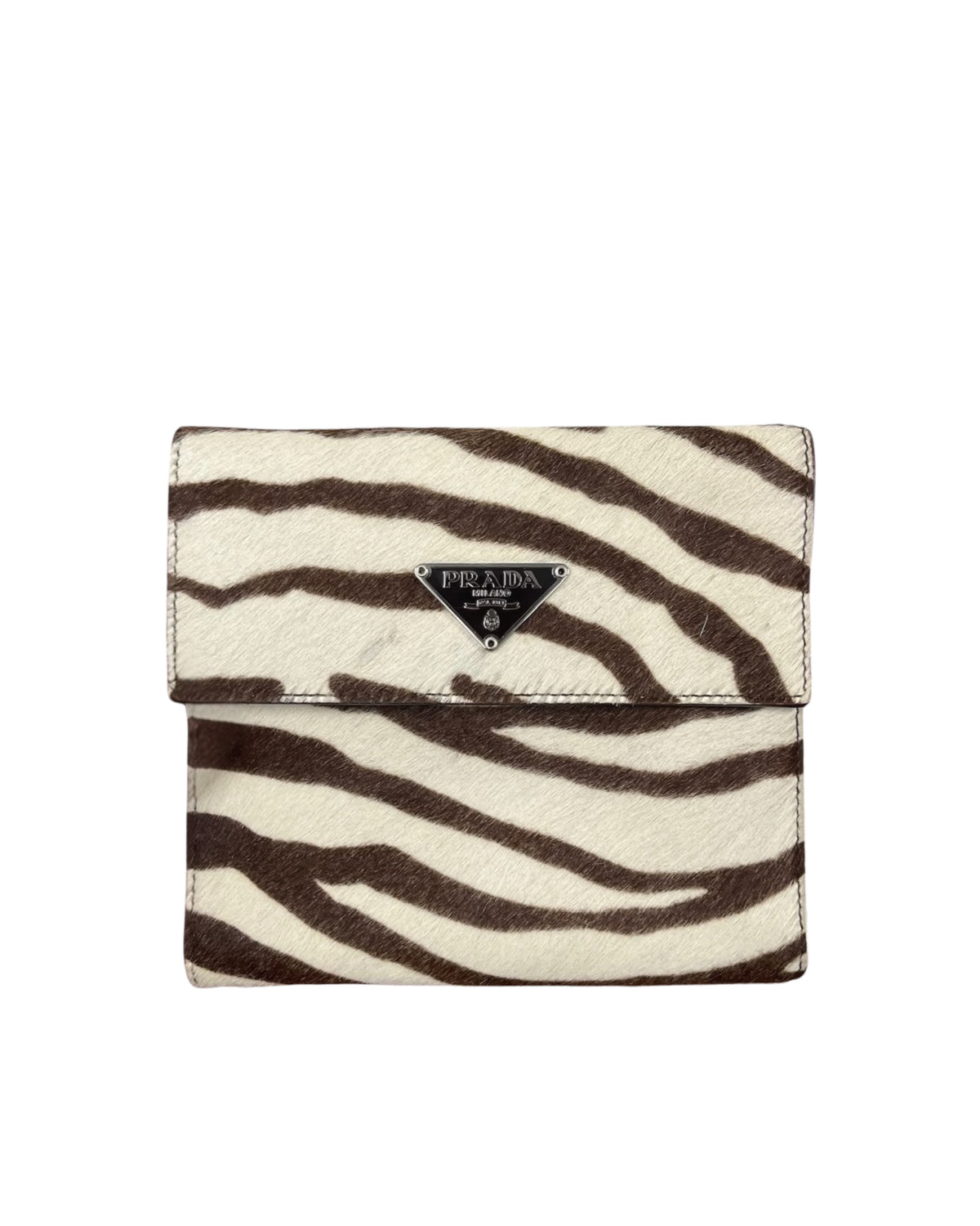 Prada Vintage Zebra Print Pony Hair Trifold Snap Wallet
