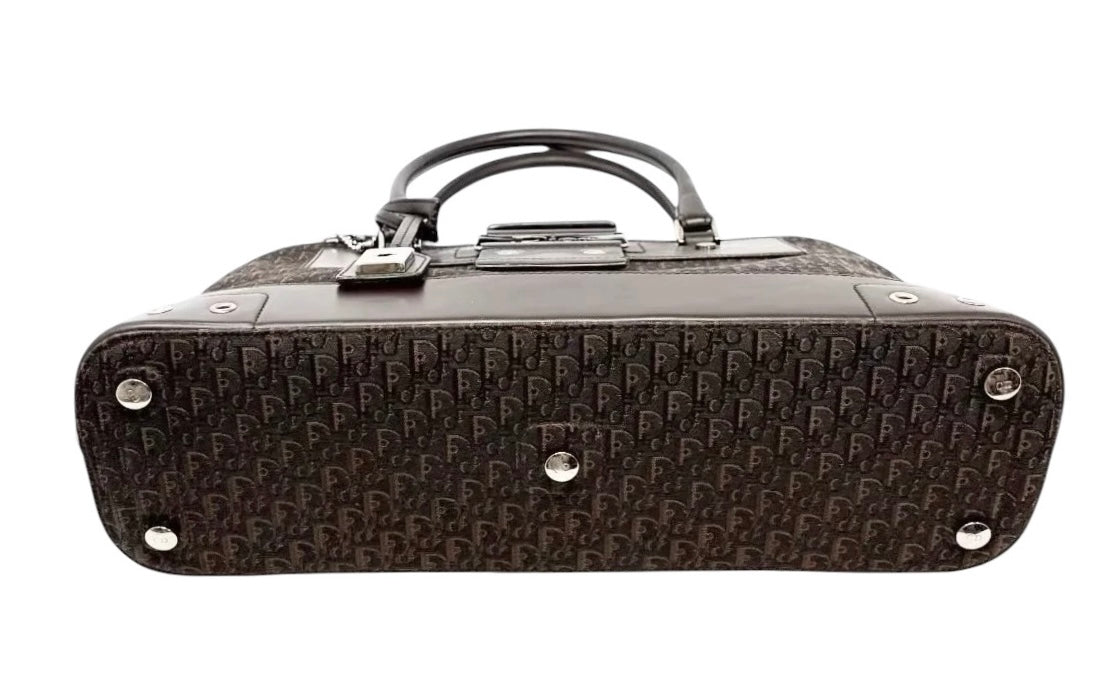 Dior Vintage 2002 Dark Brown Trotter Monogram Street Chic Top Handle Bag