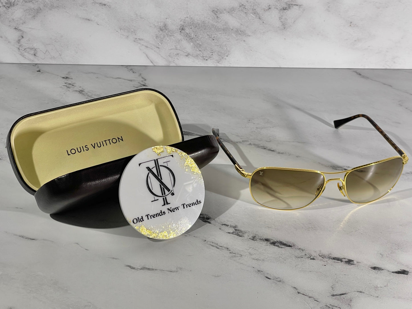 Louis Vuitton Vintage Tortoise Brown & Gold Monogram Gradient Conspiration Pilote Aviator Sunglasses