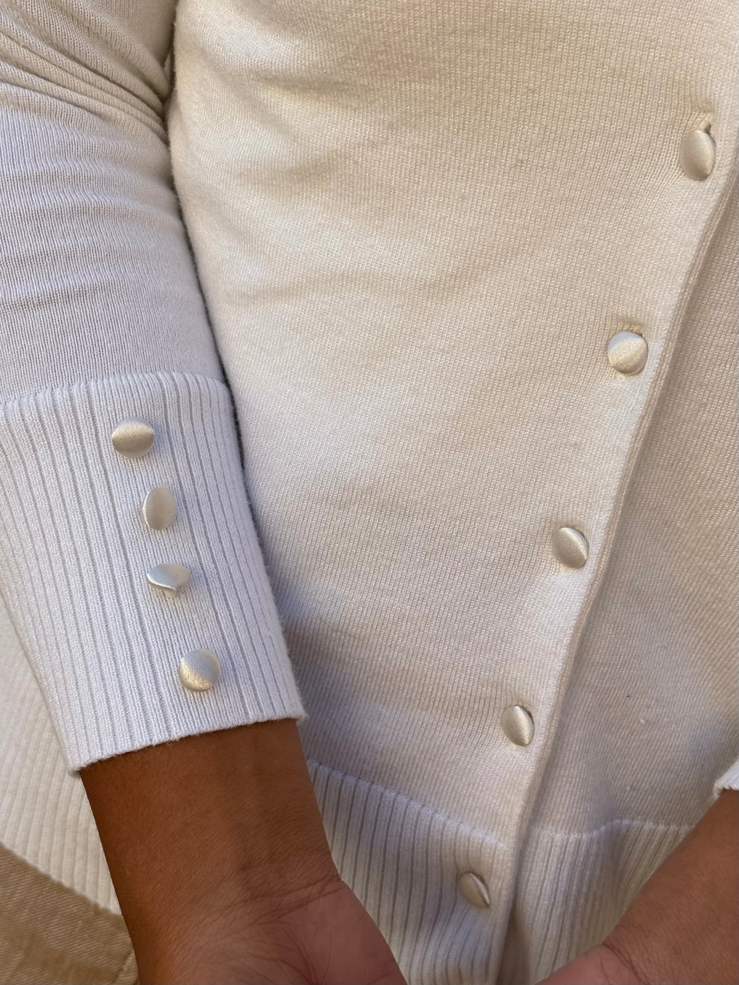 Audrey & Grace Vintage White Cardigan w Satin Buttons