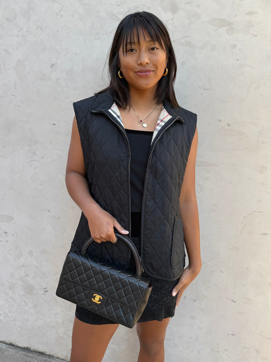 Burberry Vintage Black Quilted Vest w Check Lining