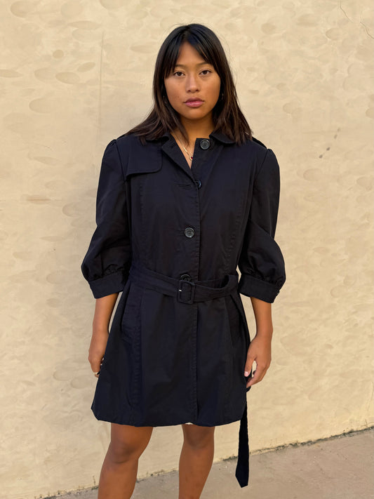 Banana Republic Vintage Black Puff Sleeve Belted Trench Coat