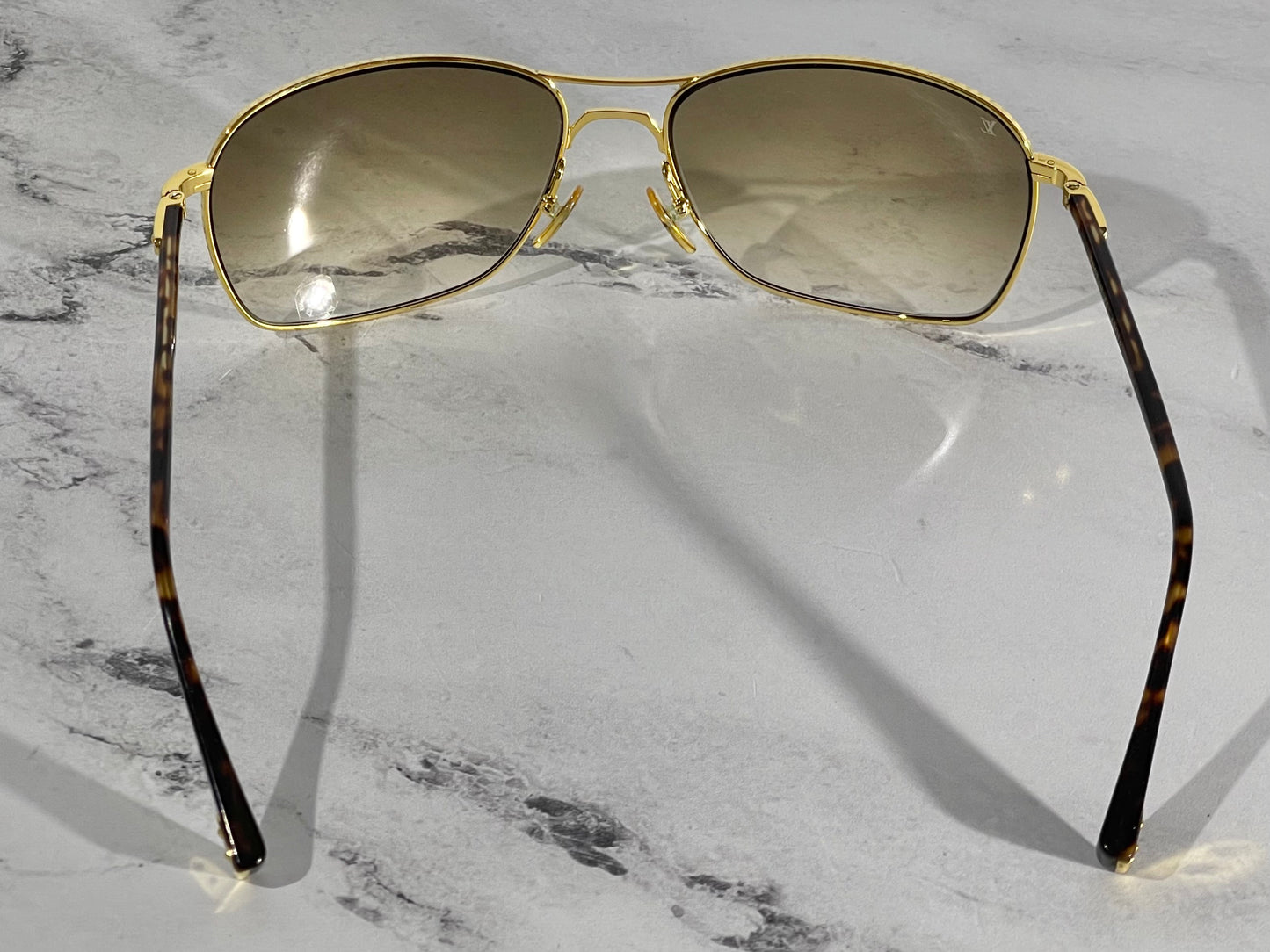 Louis Vuitton Vintage Tortoise Brown & Gold Monogram Gradient Conspiration Pilote Aviator Sunglasses