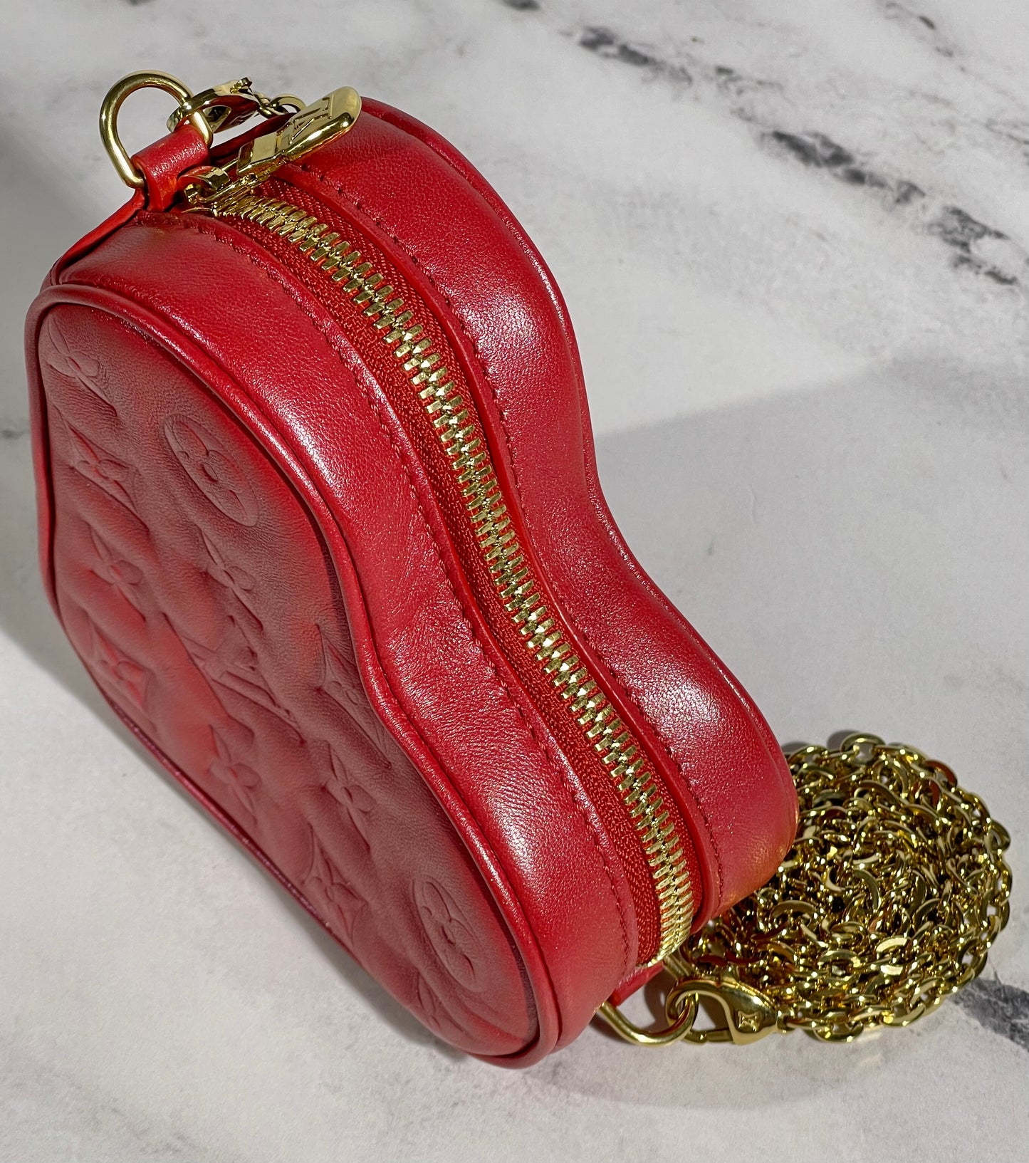 Louis Vuitton Fall in Love Red Monogram Lambskin Sac Coeur Heart Bag on Chain