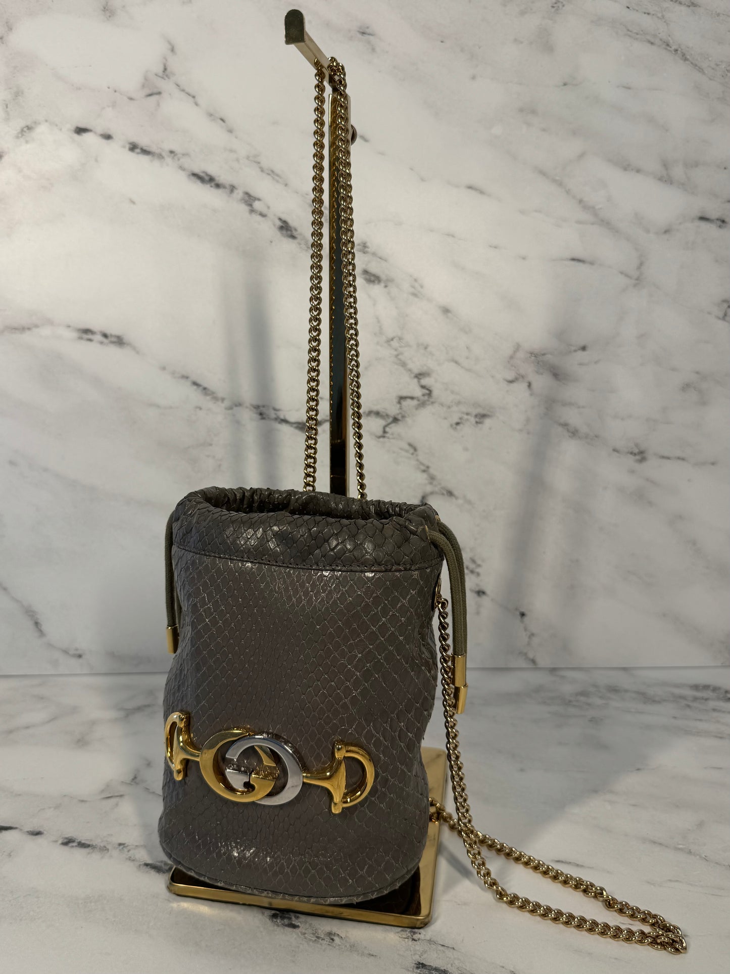 Gucci Gray Snakeskin Mini Zumi Bucket Bag