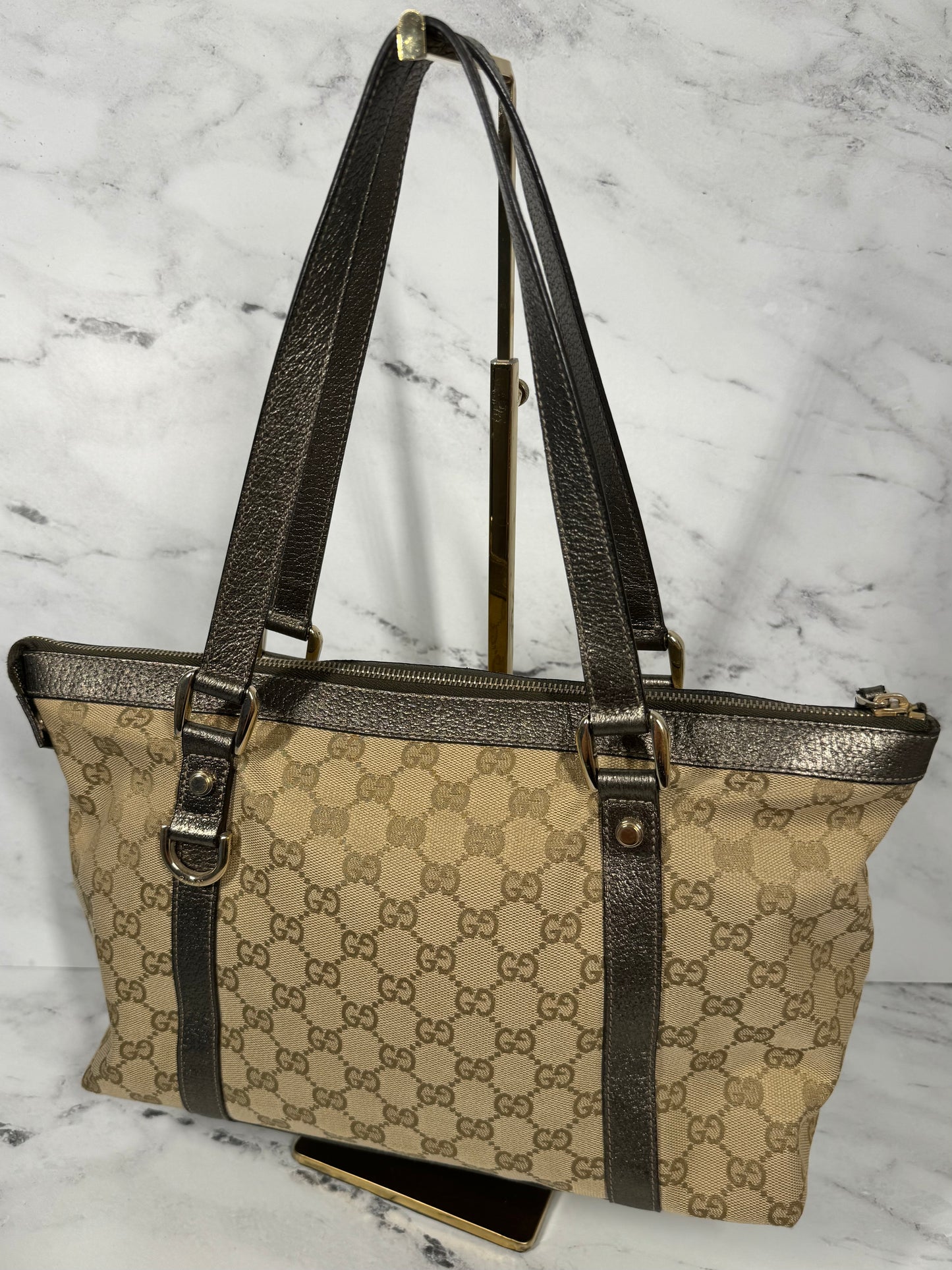 Gucci Vintage Dark Brown GG Monogram Medium Abbey Shoulder Bag