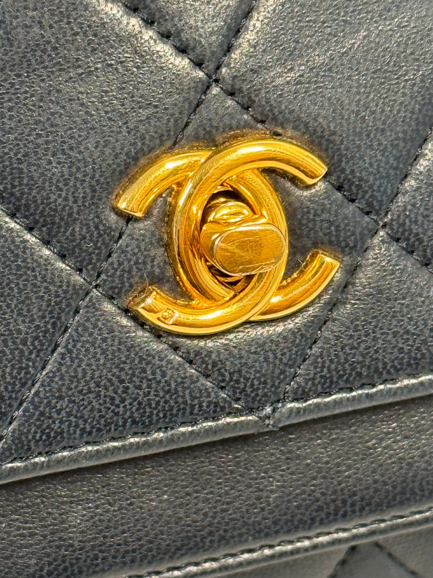 Chanel Vintage Early 80s Navy Blue Quilted Lambskin Half Moon Double Flap Shoulder Bag w 24K Gold Plated Hardware