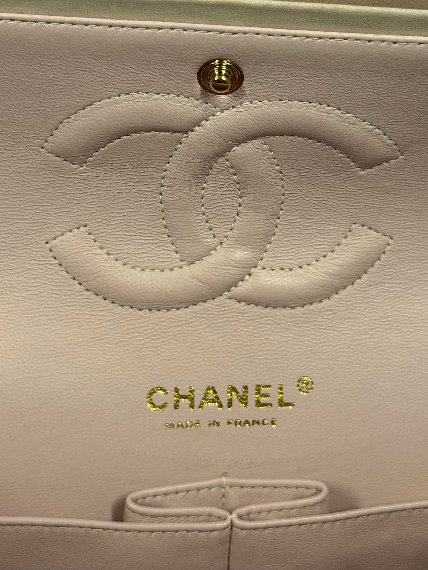 Chanel Vintage 2003 Baby Pink Tweed Medium Classic Double Flap Bag w 24K Gold Plated Hardware