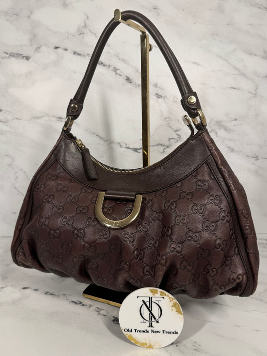Gucci Vintage Dark Brown Guccissima Monogram Leather D Ring Small Abbey Hobo Shoulder Bag