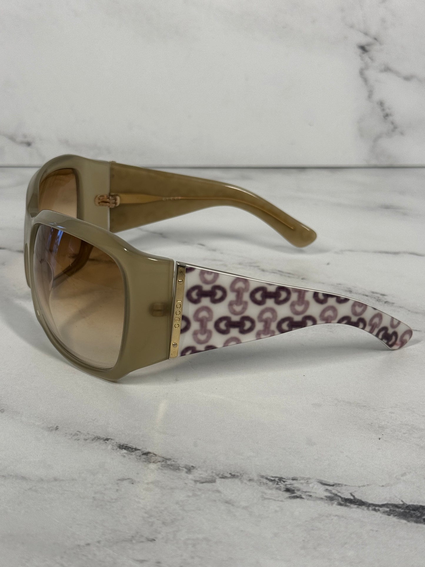 Gucci Vintage Purple & Beige Horsebit Logo Oversized Gradient Lens Sunglasses
