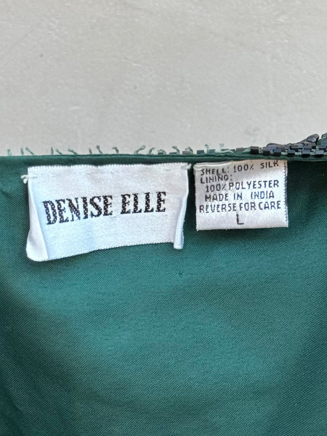 Denise Elle Vintage Green & Black Silk Embellished Cropped Evening Jacket