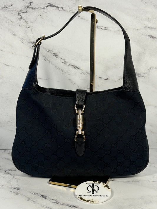 Gucci Black GG Monogram & Leather Medium Jackie Hobo Shoulder Bag