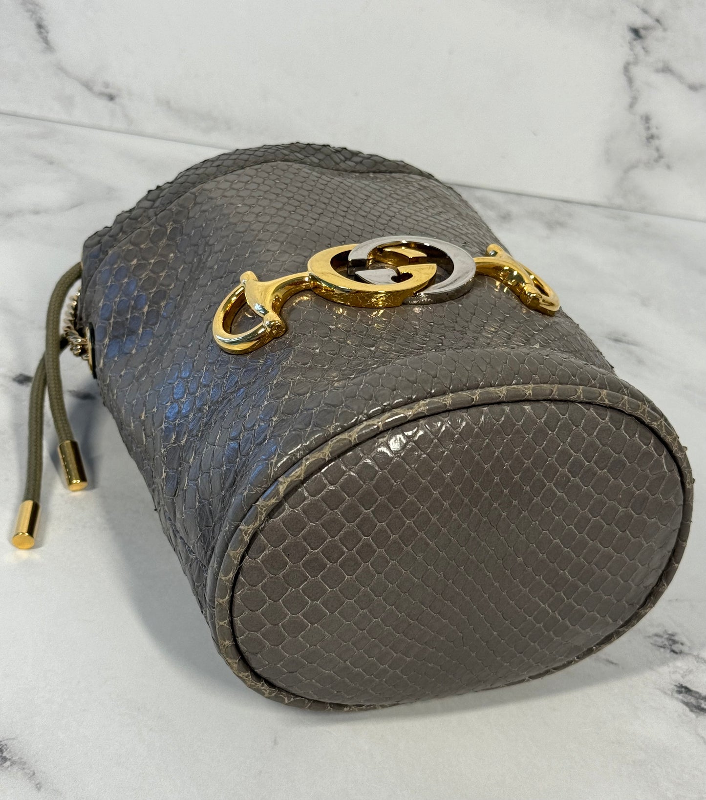 Gucci Gray Snakeskin Mini Zumi Bucket Bag