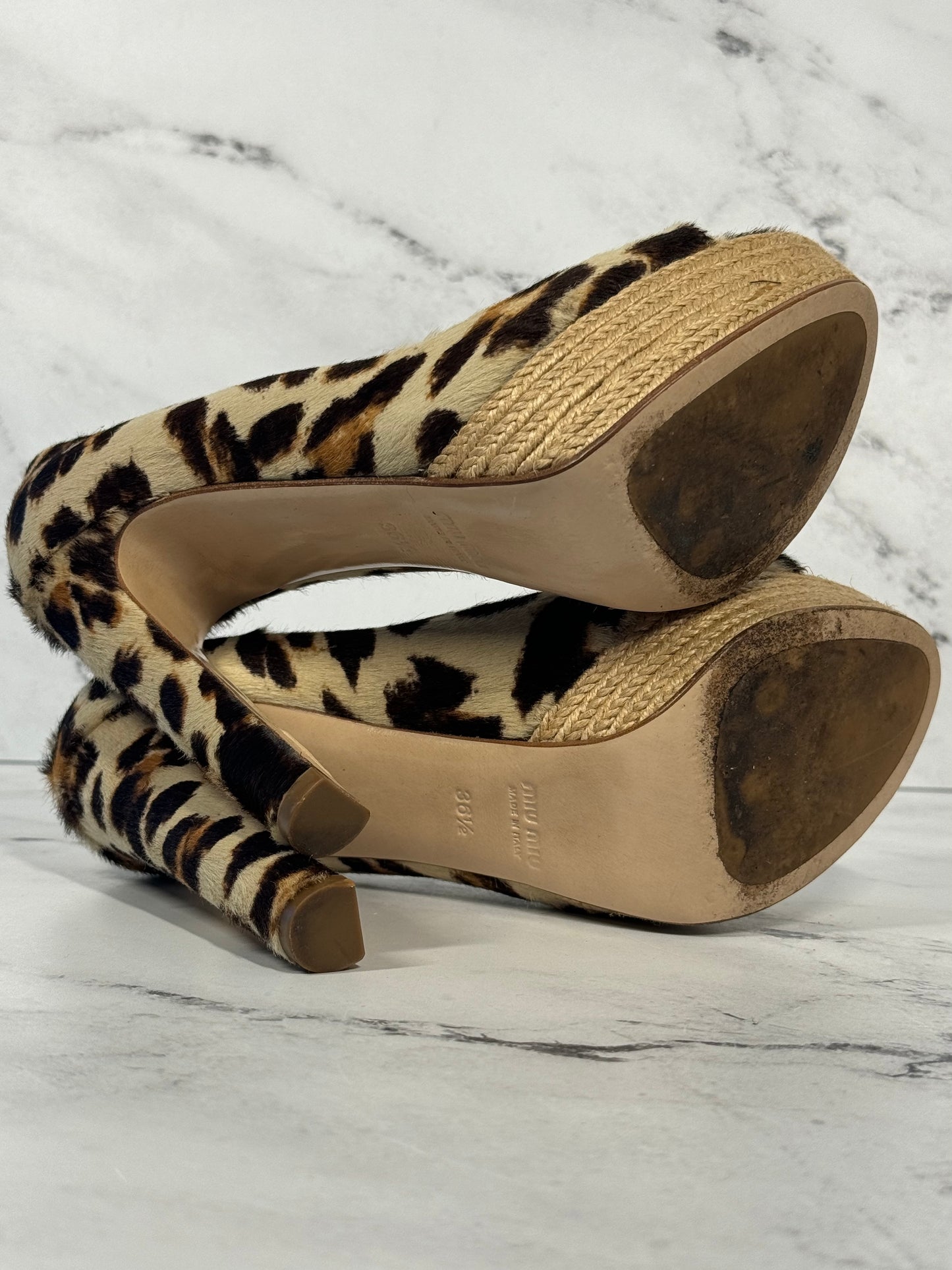 Miu Miu Vintage Ponyhair Leopard Espadrille Pump Heels - Size 36.5