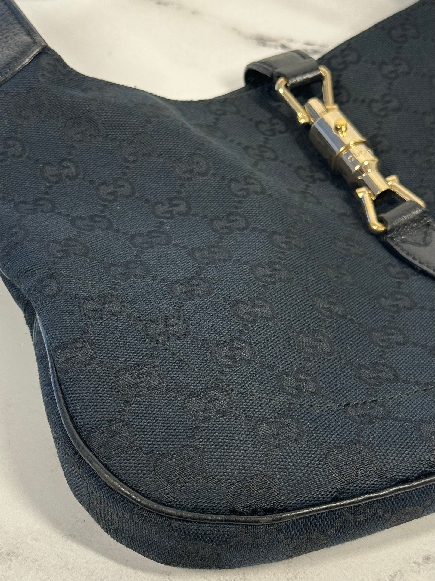 Gucci Black GG Monogram & Leather Medium Jackie Hobo Shoulder Bag