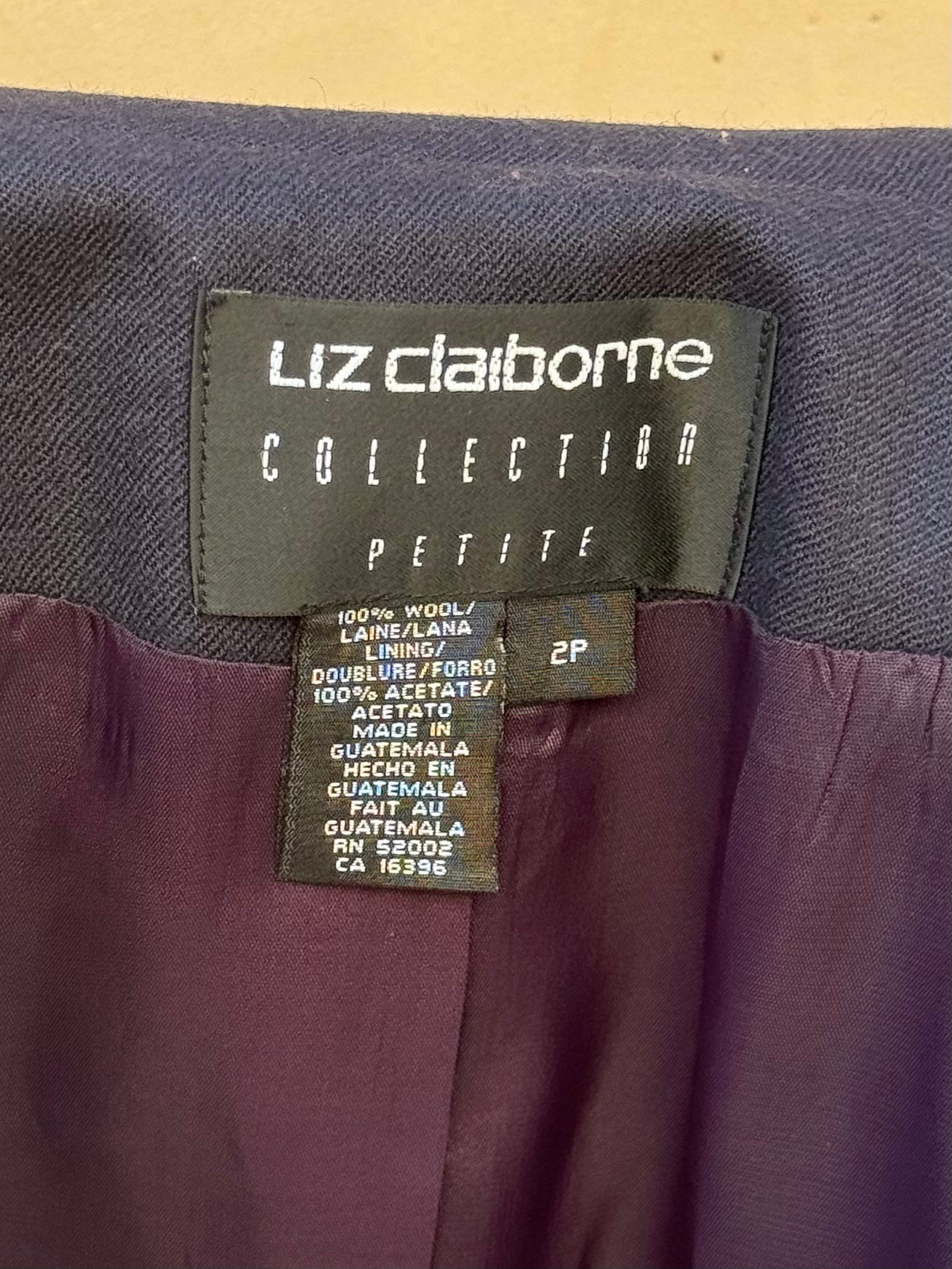 Liz Claiborne Petite Vintage Navy Blue Wool Logo Blazer