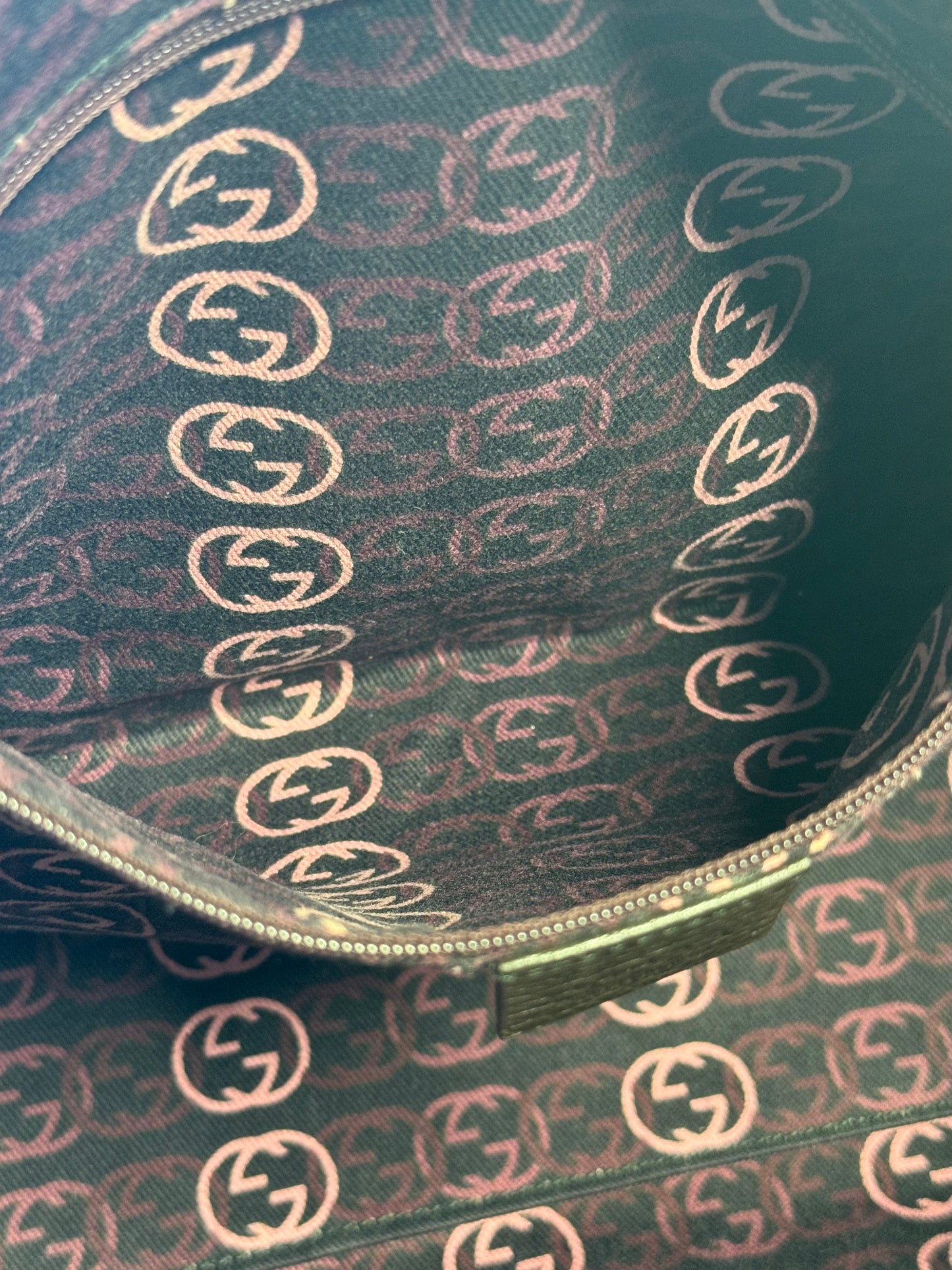 Gucci Vintage Dark Brown Nylon GG Monogram Medium Boston Bowler Shoulder Bag