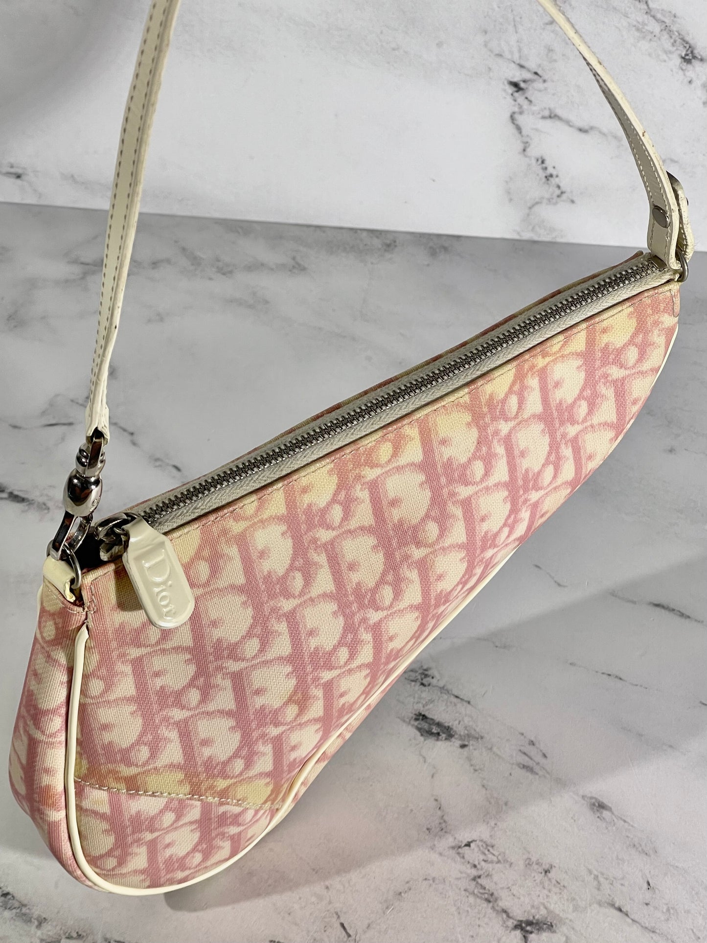 Dior Vintage Pink & White Monogram Diorissimo Mini Saddle Bag Pochette –  Old Trends New Trends