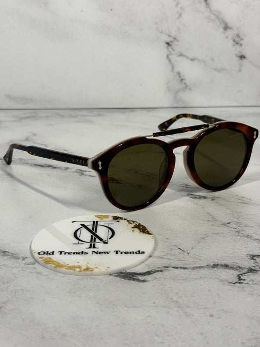Gucci Unisex Two-Toned Tortoise Shell Havana Round Aviator Sunglasses