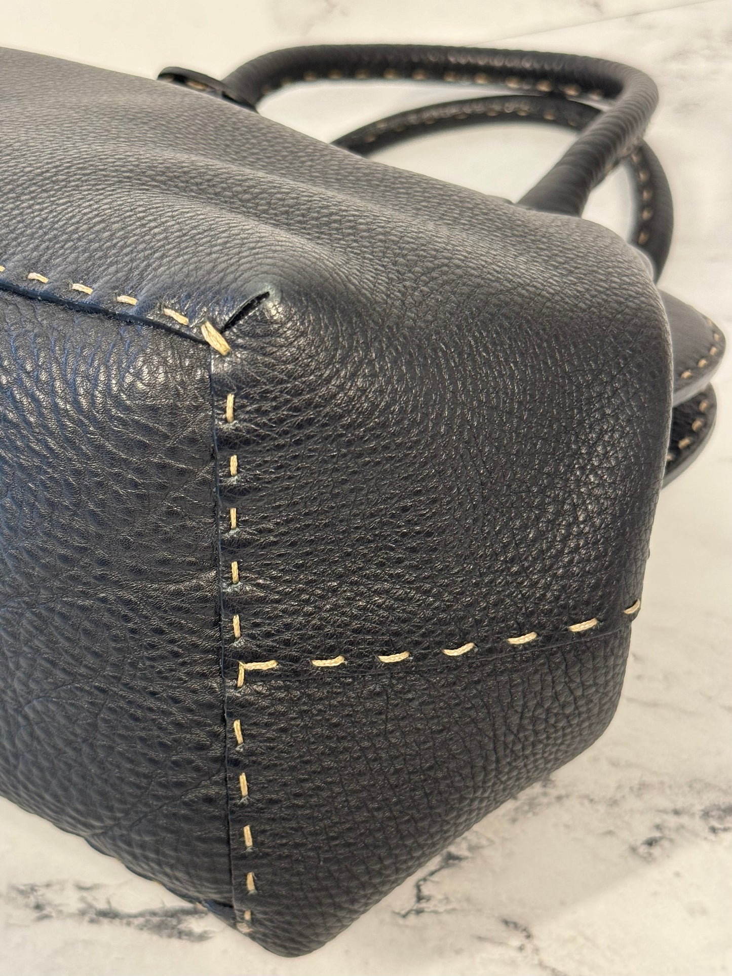 Fendi Vintage Selleria Black Calfskin Leather Adele Handbag