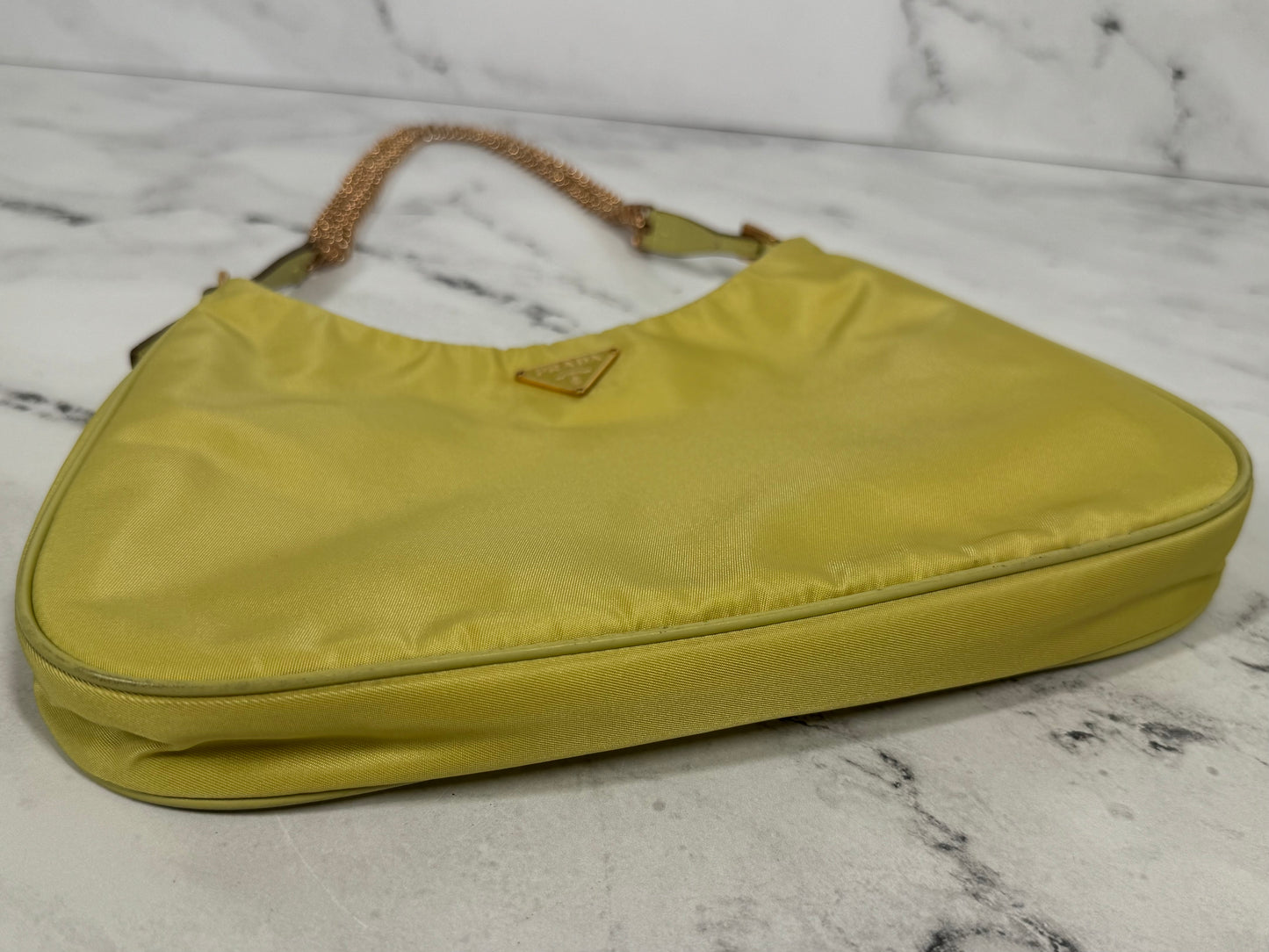 Prada Vintage Chartreuse Neon Lime Yellow Green Tessuto Nylon Chain Cleo Shoulder bag