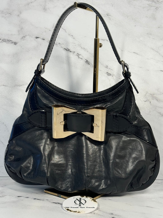 Gucci Vintage Black Leather Medium Queen Bow Hobo Shoulder Bag
