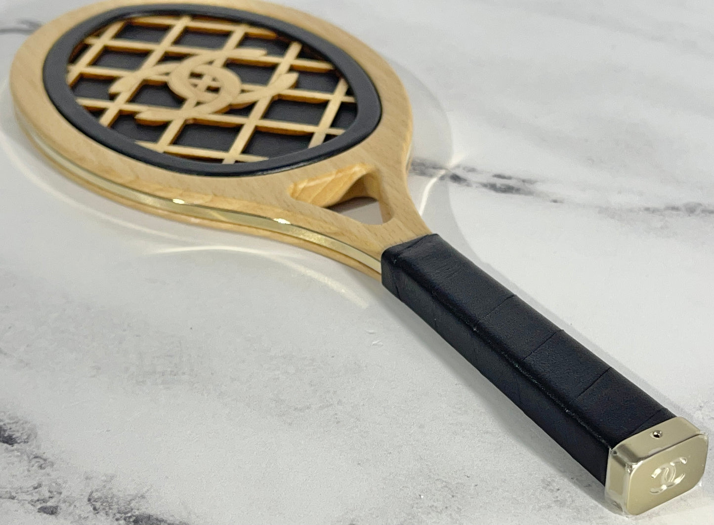 Chanel 23C Tennis Racket Mirror Vanity Clutch with Chain in White & Black w LGHW