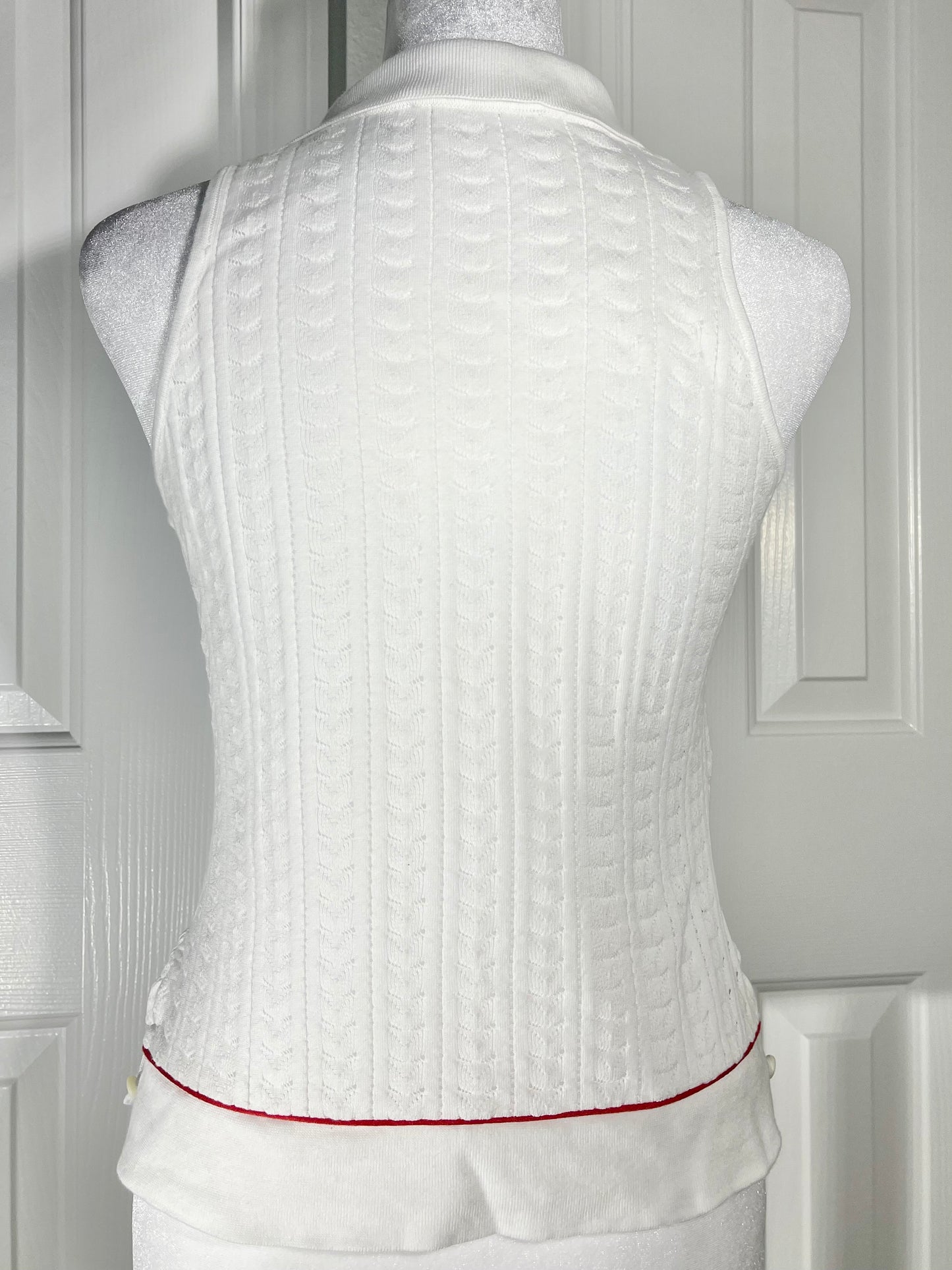 Prada Vintage White w Red Stripe Crochet Collared Tank Top - Size 38