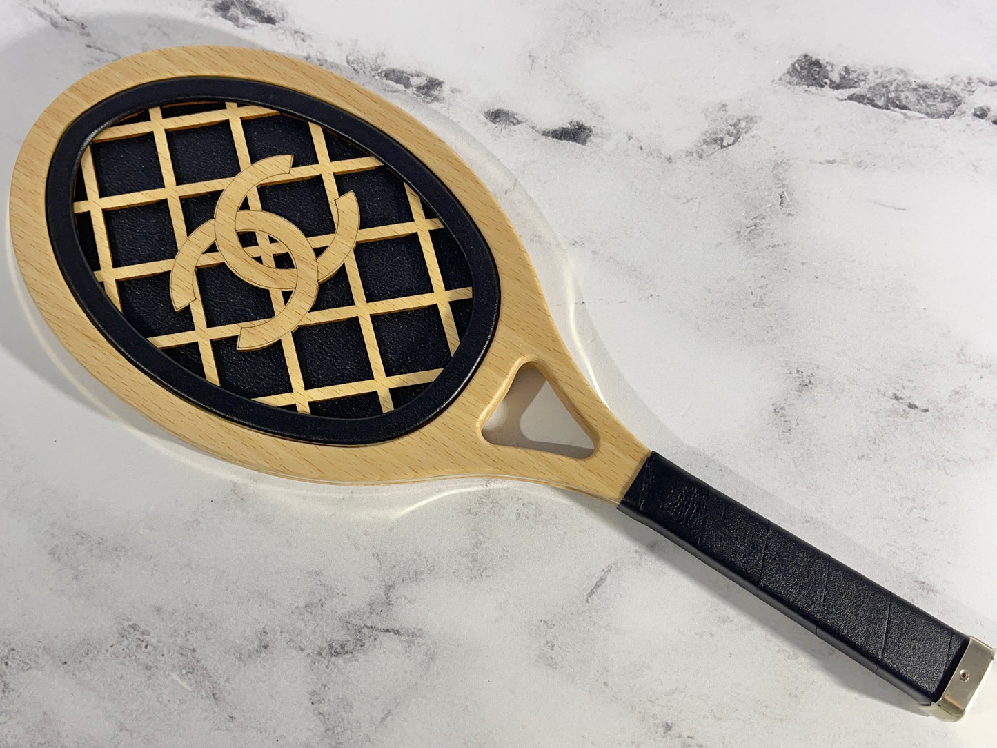 Chanel 23C Tennis Racket Mirror Vanity Clutch with Chain in White & Black w LGHW